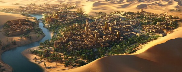 A desert city sustained by an advanced irrigation system