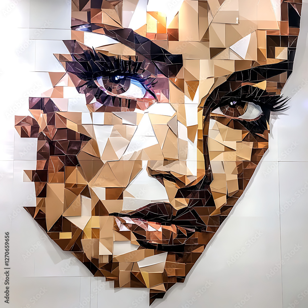 Aufkleber fragmented portrait art mosaic composition unique geometric forms and dynamic texture creative displ