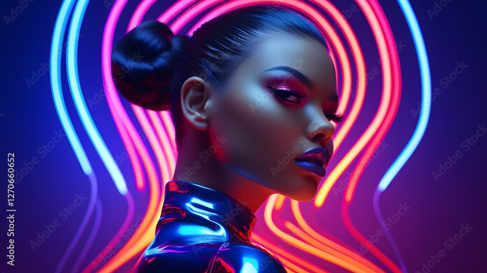 Aufkleber mesmerizing neon geometric shapes and vivid colors create a captivating and visually striking concep