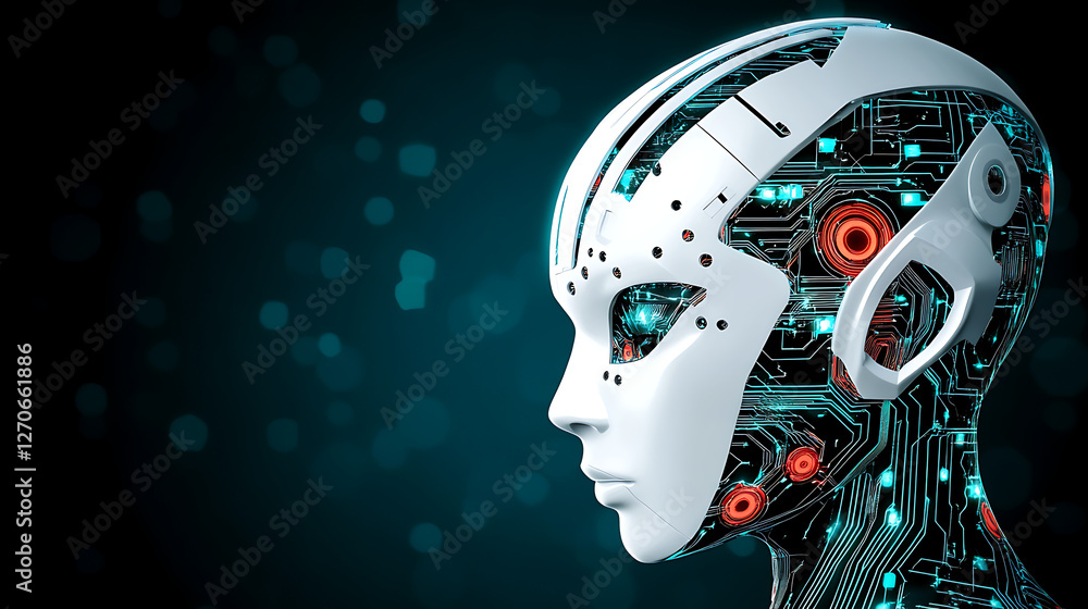 Poster futuristic android depicting technological advancement and artificial intelligence concept rendering
