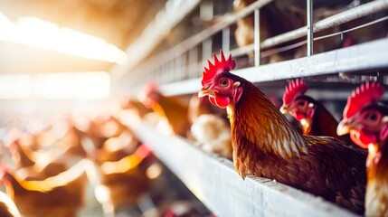 A large number of laying hens on the farm, Poultry being raised for food in the industrial farm.