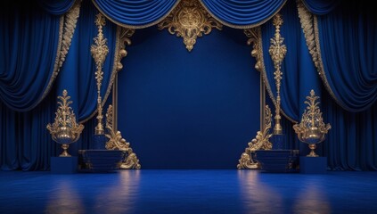 Blue navy golden ceremony award stage venue background.