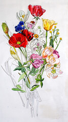 Obraz premium Watercolor painting of vibrant flowers in a vase