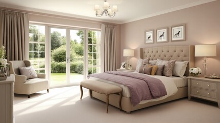 A warm and inviting bedroom with animal artwork and soft pastel decor, enhancing harmony