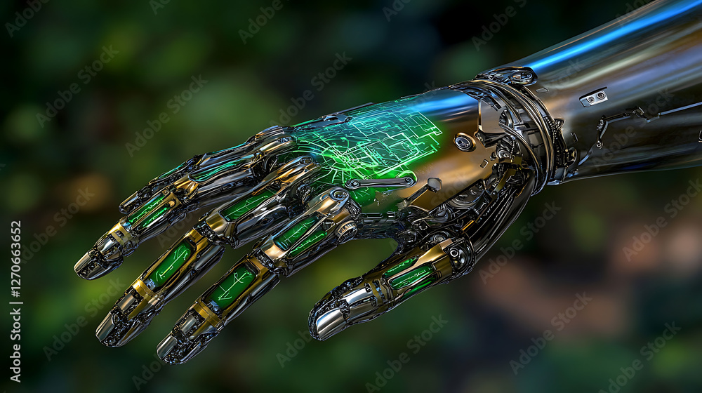 Poster futuristic artificial hand detailed close up render displaying advanced technology in modern era
