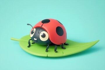 Fototapeta premium cute little ladybug on a leaf,