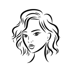 model girl's head, vector sketch. Fashion illustration. Woman's Hair Style