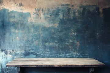 Rustic wooden table, textured wall background (1)