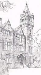 Fototapeta premium Elegant Hand-Drawn House Sketch for Design Projects
