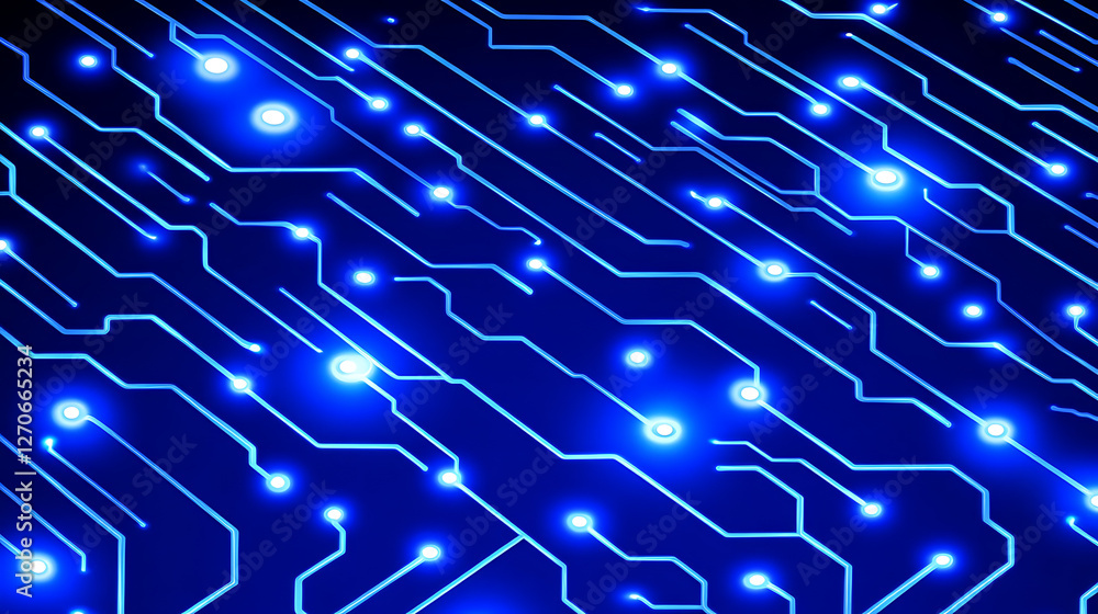Poster futuristic circuit board design glowing neon blue tech backdrop for digital computing systems