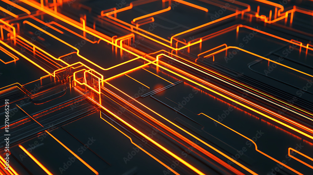 Aufkleber futuristic circuit board design with glowing orange pathways and intricate detail abstract network