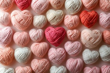 Obraz premium Valentine's Day Heart-Shaped Yarn Balls in Various Shades for Creative Crafts and Decorations