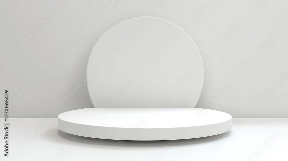Poster minimalist platform: a simple podium with clean lines, a circle background and a soft ambiance, idea