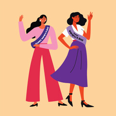 flat illustration of woman and silk ribbon