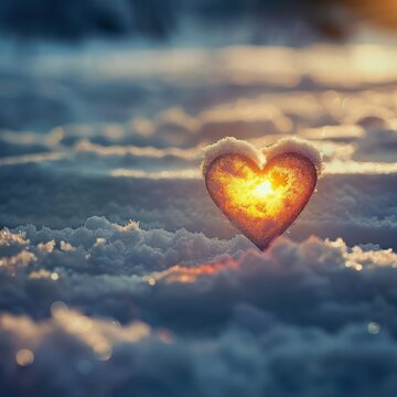 Heart Glowing Warmly Against a Serene Snowy Backdrop