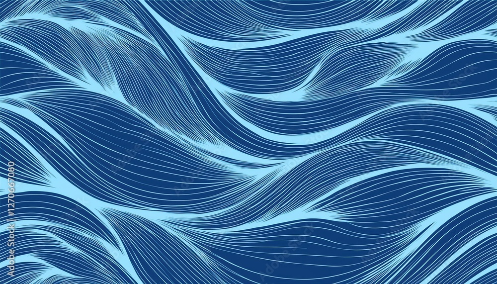 Poster blue waves pattern creating a seamless summer lake wave background