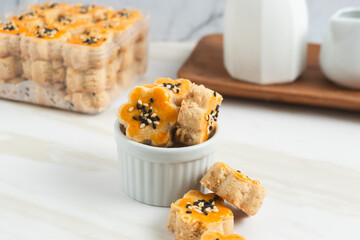 Kue Kacang or peanut cookies. cookies for eid mubarak. Perfect for recipe, article, catalogue, or any commercial purposes. With copy space.