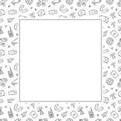 communication frame. doodle connection square frame. hand drawn communication frame background. connection background