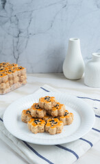 Kue Kacang or peanut cookies. cookies for eid mubarak. Perfect for recipe, article, catalogue, or any commercial purposes. With copy space.