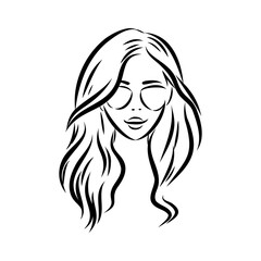 model girl's head, vector sketch. Fashion illustration. Woman's Hair Style