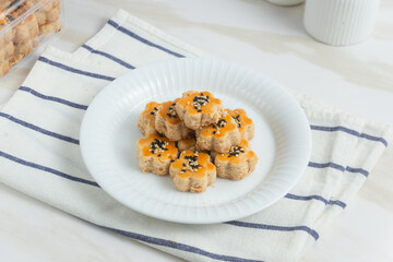 Kue Kacang or peanut cookies. cookies for eid mubarak. Perfect for recipe, article, catalogue, or any commercial purposes. With copy space.