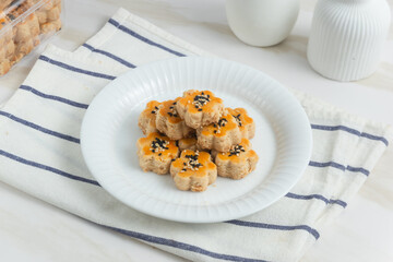 Kue Kacang or peanut cookies. cookies for eid mubarak. Perfect for recipe, article, catalogue, or any commercial purposes. With copy space.