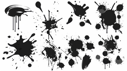 Monochrome Ink Symphony: Drops, Splashes, and Grunge - Inspired Spots in Artistic Vector Set