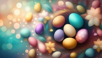 Colorful easter eggs creating festive atmosphere with bokeh effect