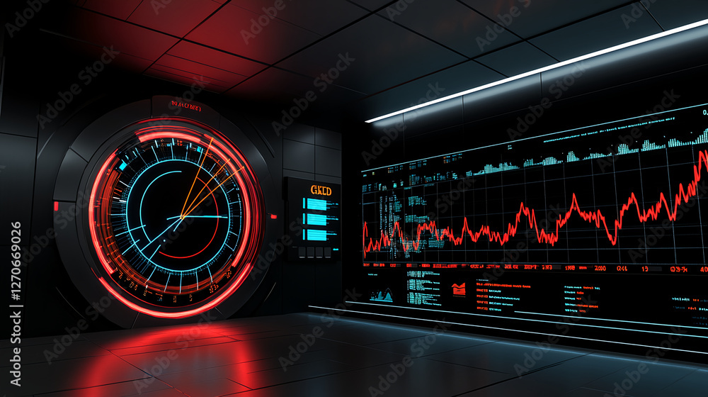 Poster data visualization dashboard technology lab digital interface dark environment high-tech viewpoint
