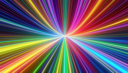 Rainbow spectrum expanding with bright neon rays and glowing lines