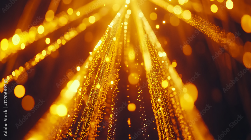 Poster golden light rays illuminating a dark space abstract art creative environment dynamic viewpoint conc