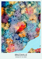 Brazzaville Republic of the Congo Map, background downtown, urban modern colorful, bright graphic design, abstract travel art, new business district, urban artistic detail, paint border downtown