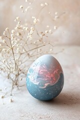 Fototapeta premium Delicate blue and pink egg resting against soft background, symb