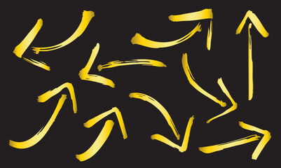 金色の手書き筆ブラシの矢印イラスト　和風