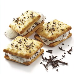 Vanilla ice cream sandwich wafer background, 3D illustration.