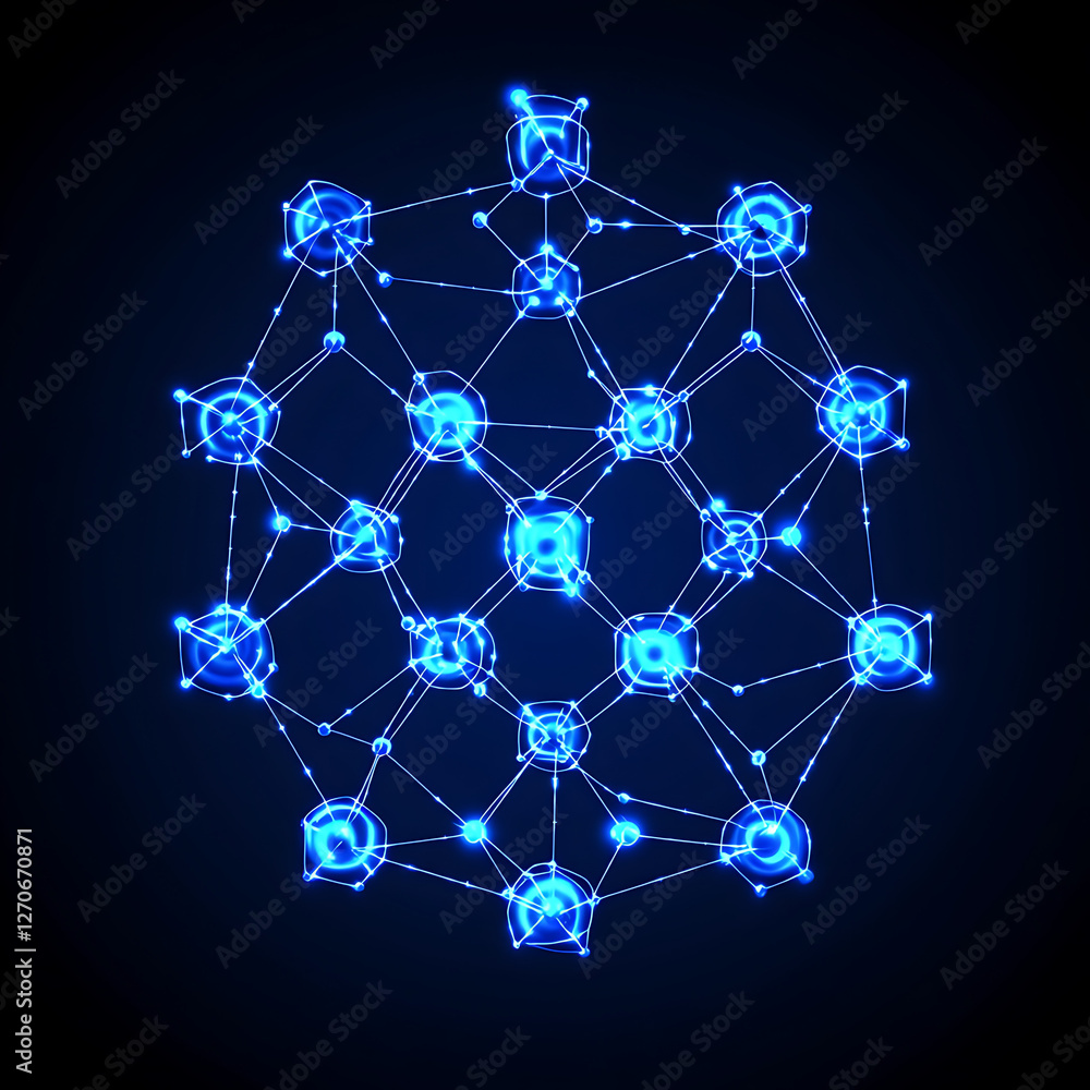 Poster futuristic connection network with geometric nodes and luminous lines for technological advancement