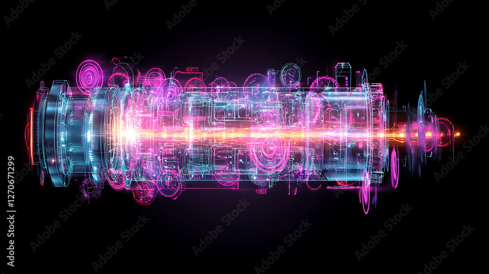 Aufkleber futuristic core engine power generator sci fi technology with glowing light beams and intricate desi