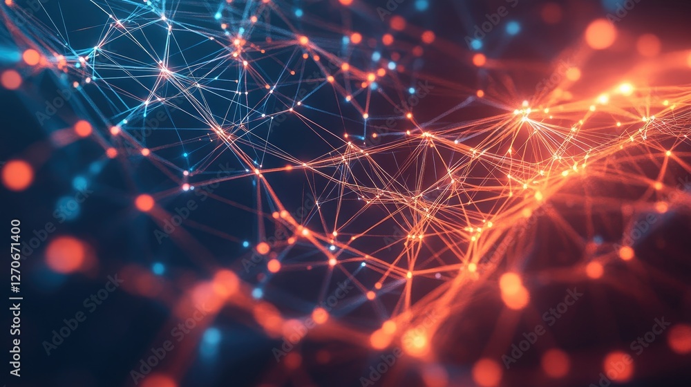 Poster abstract network connection, digital nodes and lines