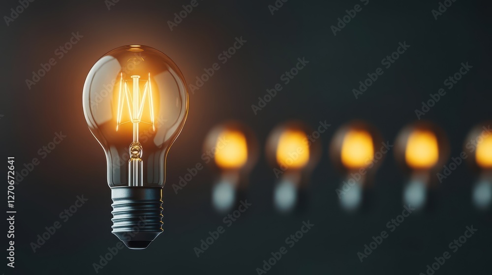Poster illuminating light bulb in foreground with five softly glowing bulbs in background creating a warm a