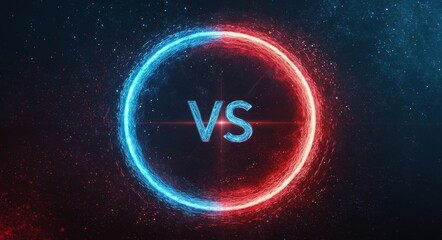 Dynamic Blue and Red Energy Circle Versus Symbol on Dark Background