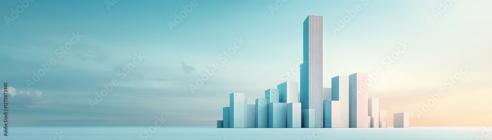 Poster majestic tall building reaching towards a clear sky with fluffy white clouds creating a dynamic urba