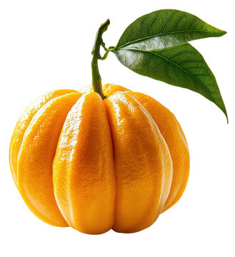 Fresh Yuzu Citrus Fruit with Leaves on White Background