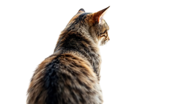 Brown Tabby Cat Back View White Background Pet Photography Image Stock Photo