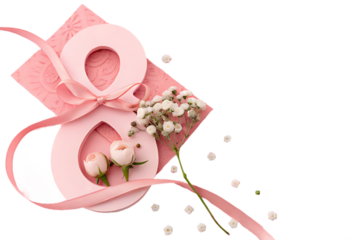 March 8 Greeting Card with Pink Ribbon and Paper Number 8 Design Perfect for Women's Day"
