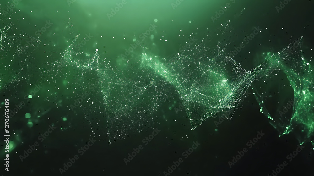 Poster futuristic green network abstract visualization with geometric lines and data points backdrop