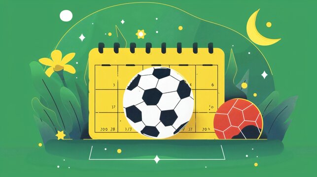 Professional Soccer Calendar Reminder Flat Vector Illustration