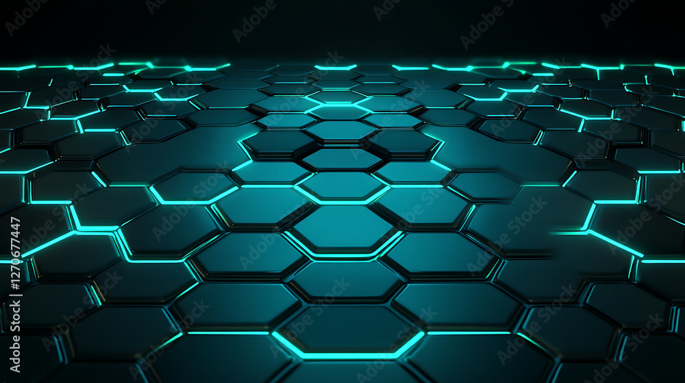 Poster futuristic hexagon pattern with glowing edges for technology design and modern aesthetics