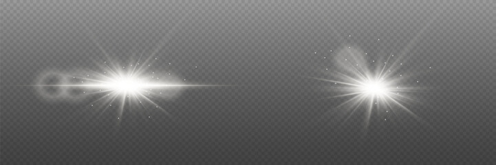 Explosion of light effect, star flash and flare. On a transparent background.