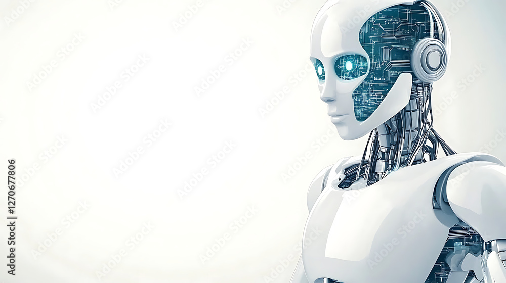 Poster futuristic humanoid robot artificial intelligence machine tech innovation ai advancements cybernetic