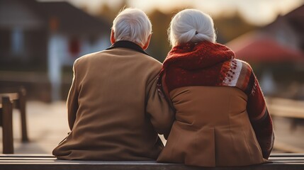 Elderly couple enjoying time together outdoors.